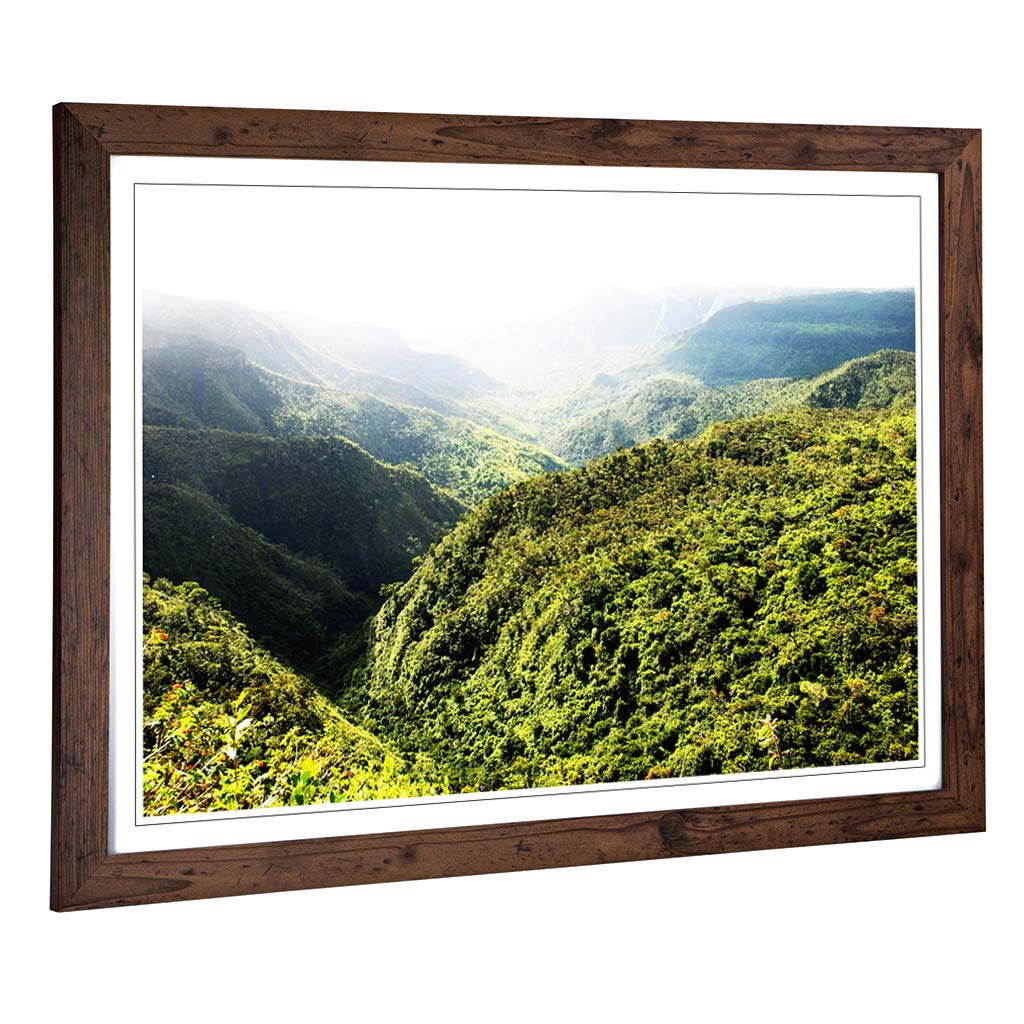 Big Box Art Framed Print of Landscape Mauritius Mountains Design | Wall Art Picture | Home Decor for Kitchen, Living, Dining Room, Bedroom, Hallway, Office, Walnut, A2 / 24.5x18 Inch / 62x45cm