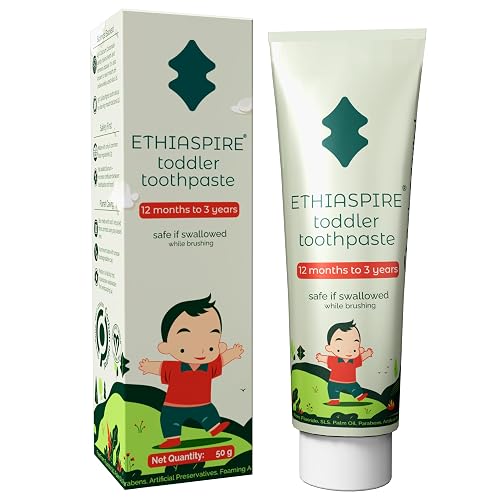Ethiaspire Toddler Toothpaste 50g | Doctor Recommended Safe if Swallowed Toothpaste for Kids 0-3 Years | Fluoride-Free, Vegan & Eco-Friendly | No Added Flavor or Color | Oral Health Toothpaste