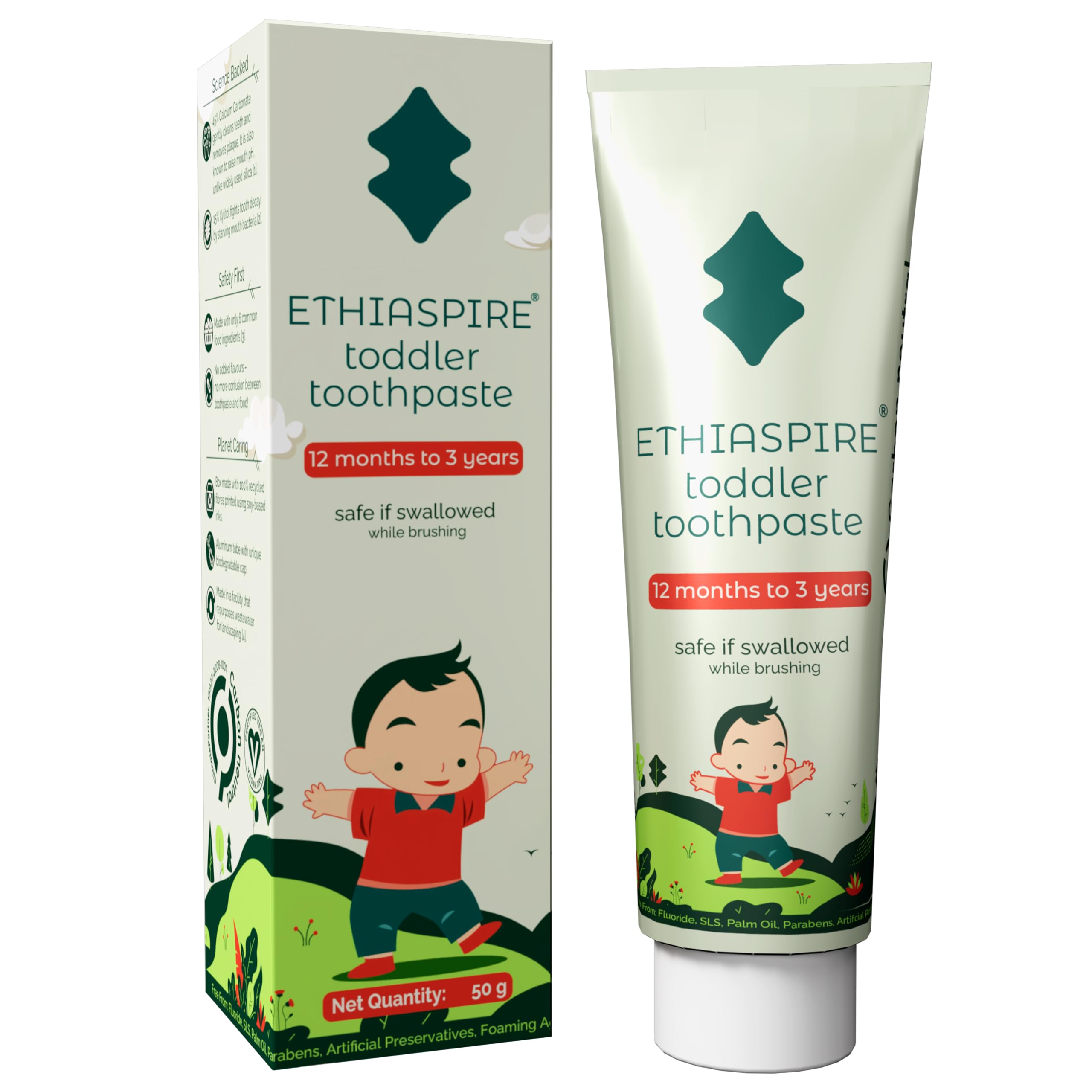 Ethiaspire Toddler Oral Health Toothpaste|Safe If Swallowed|Eco-Friendly Kids Toothpaste With Carbon Offset|No Added Flavor Or Color|Vegan Toothpaste For 1 To 3-Year-Olds|Pack Of 1 (50G) (B0CQ4C811Y) Amazon Price History, Amazon Price Tracker