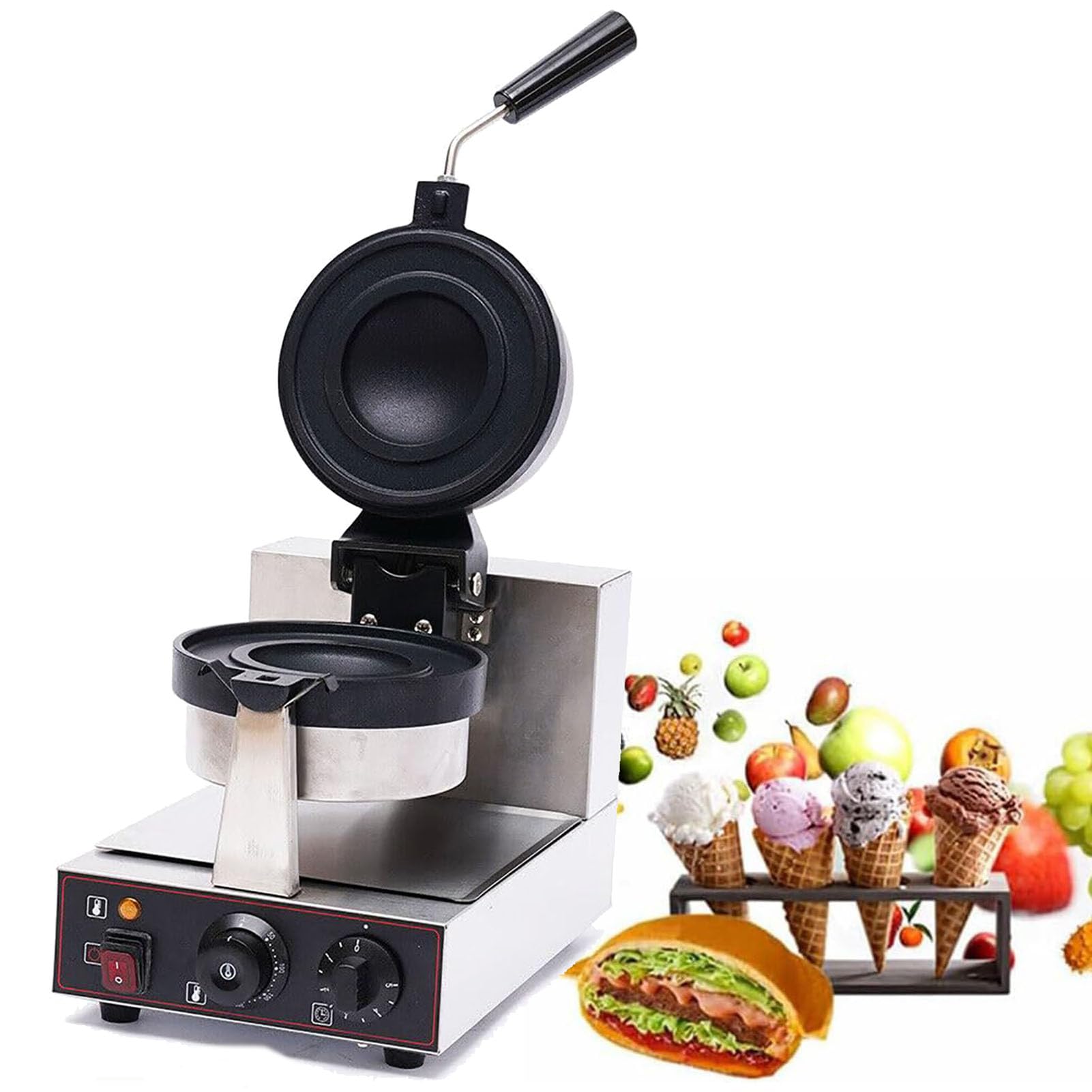 Máquina para Hamburguesas, Prensa Comercial para Hamburguesas, máquina para gofres de Helado, Prensa eléctrica Antiadherente para panini, Temperatura Ajustable (Size_Name Single Head)