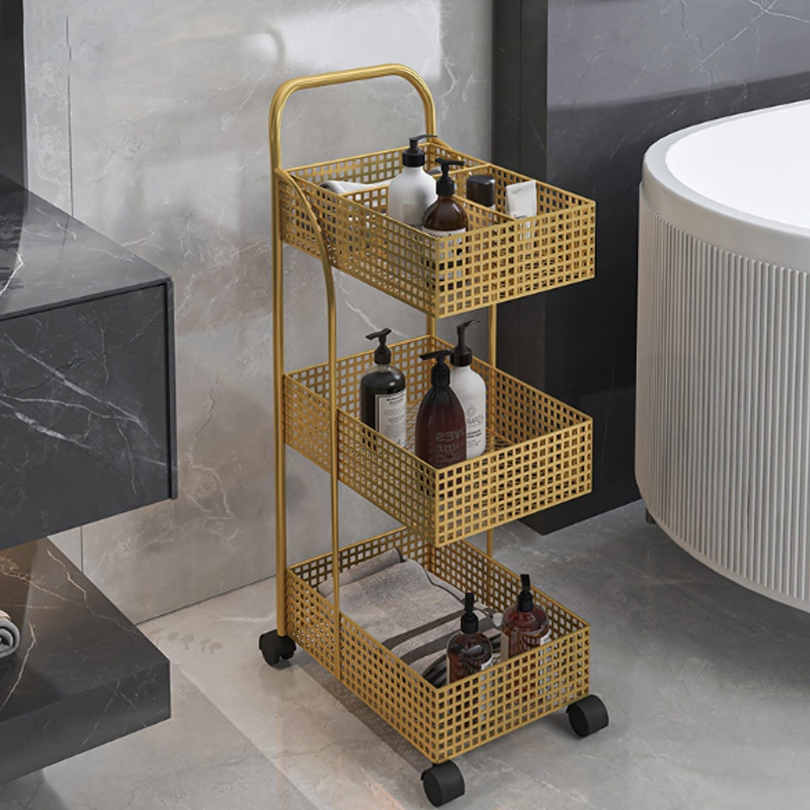 Cocina Portaoggetti For Carrello, In Metallo For Cucina Da Bagno, Mobile For , Con Ruote Estante de almacenamiento(Nero,M)