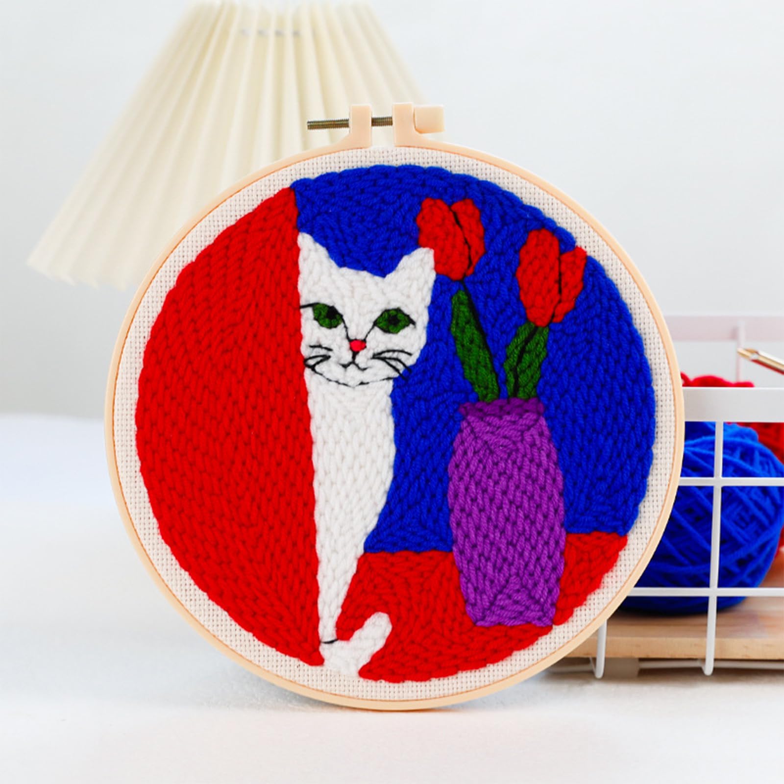 Woohome Punch Needle Kit, Kit per Ricamo con Ago Istruzioni, Strumento di Ricamo per Principianti per Principianti Adulti (Gatto e Vaso)