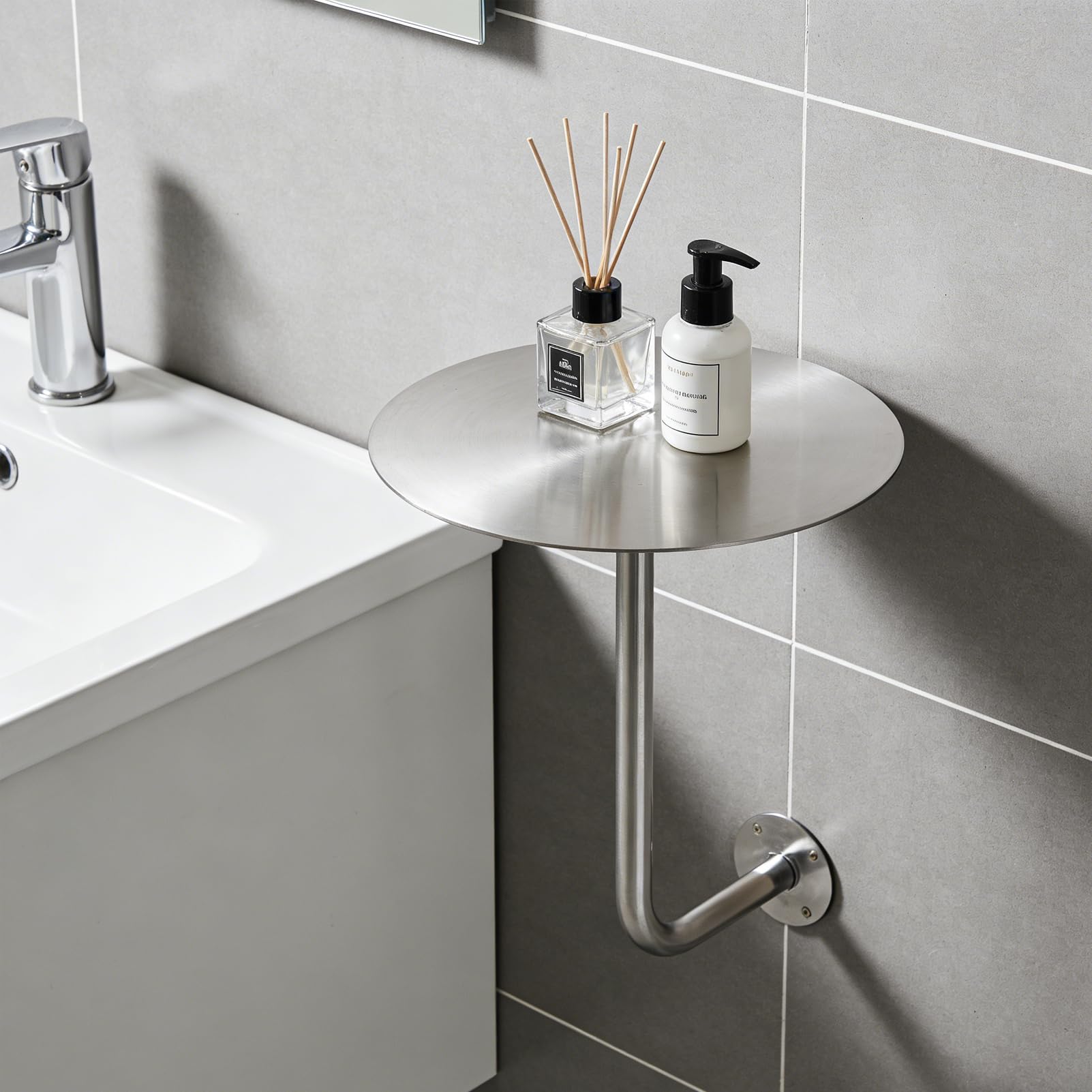 Mesa de pared de baño inoxidable e impermeable con balda circular de 40cm