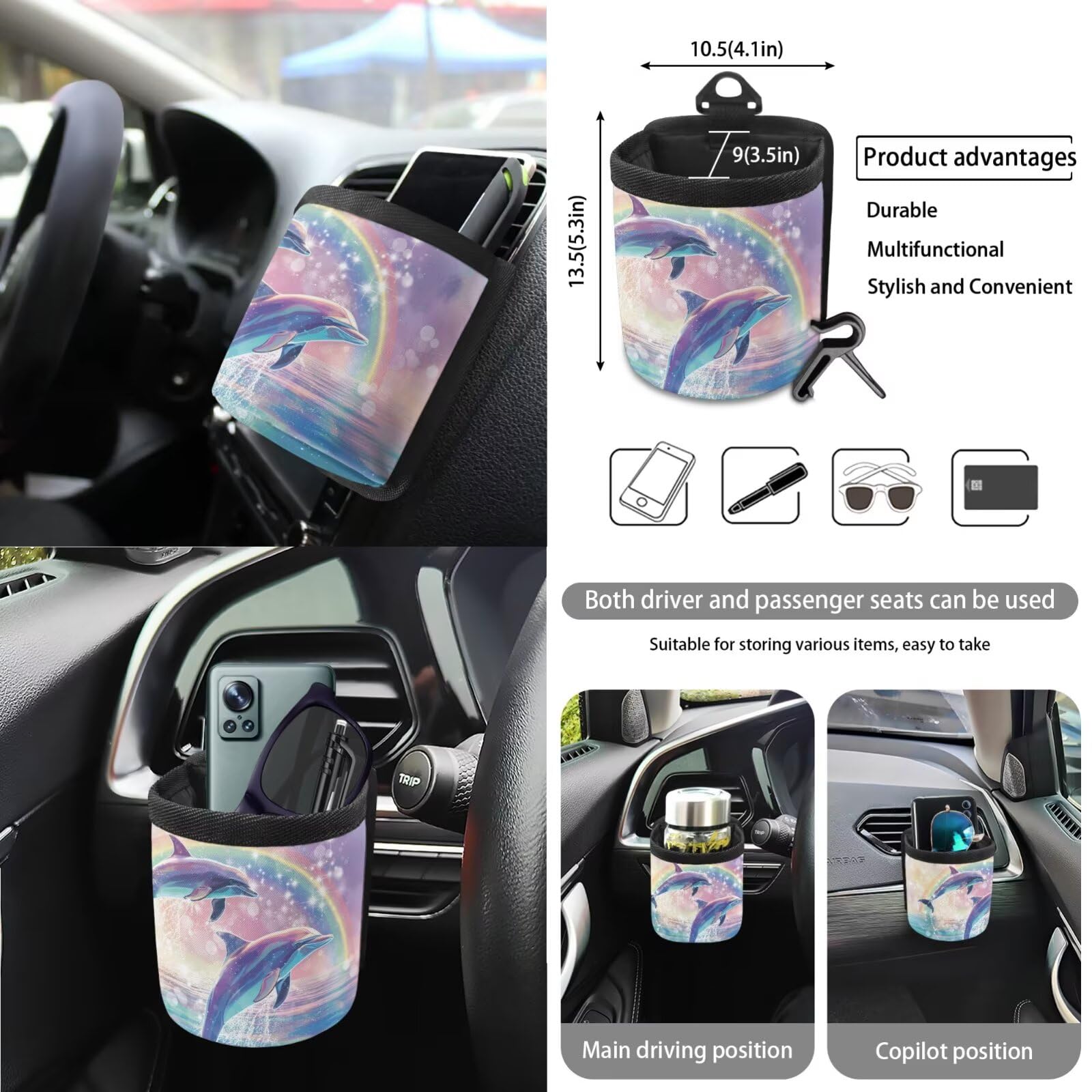 Set di coprisedili e coprivolante per auto con stampa delfino, con cuscinetti per cintura di sicurezza, copertura interna per specchietto retrovisore, borsa per la ventilazione dell'auto