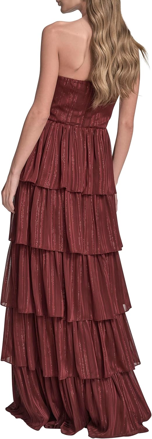 BCBG Womens Strapless Sweatheart Neck Tiered Leg Slit Maxi Dress - Image 4