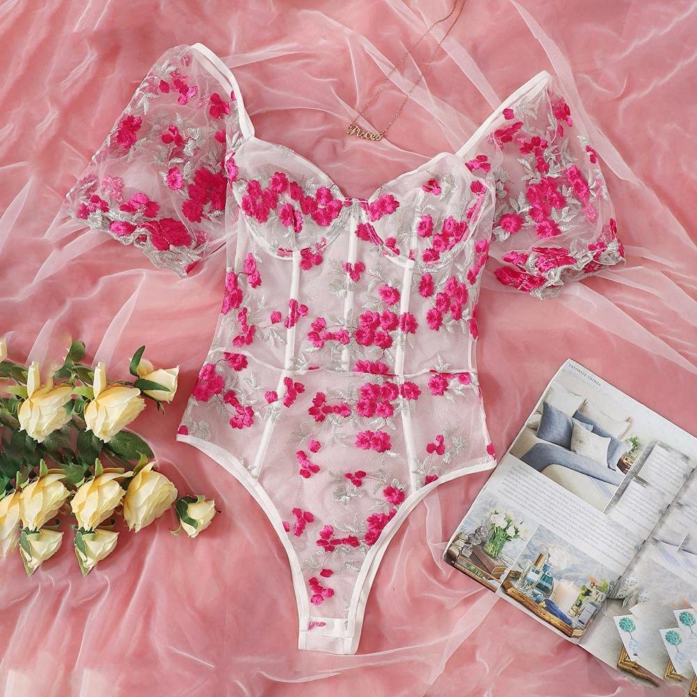 Set di Lingerie da Donna Set di Biancheria Intima Sexy Ricamata in Pizzo da Donna (Rosa M)