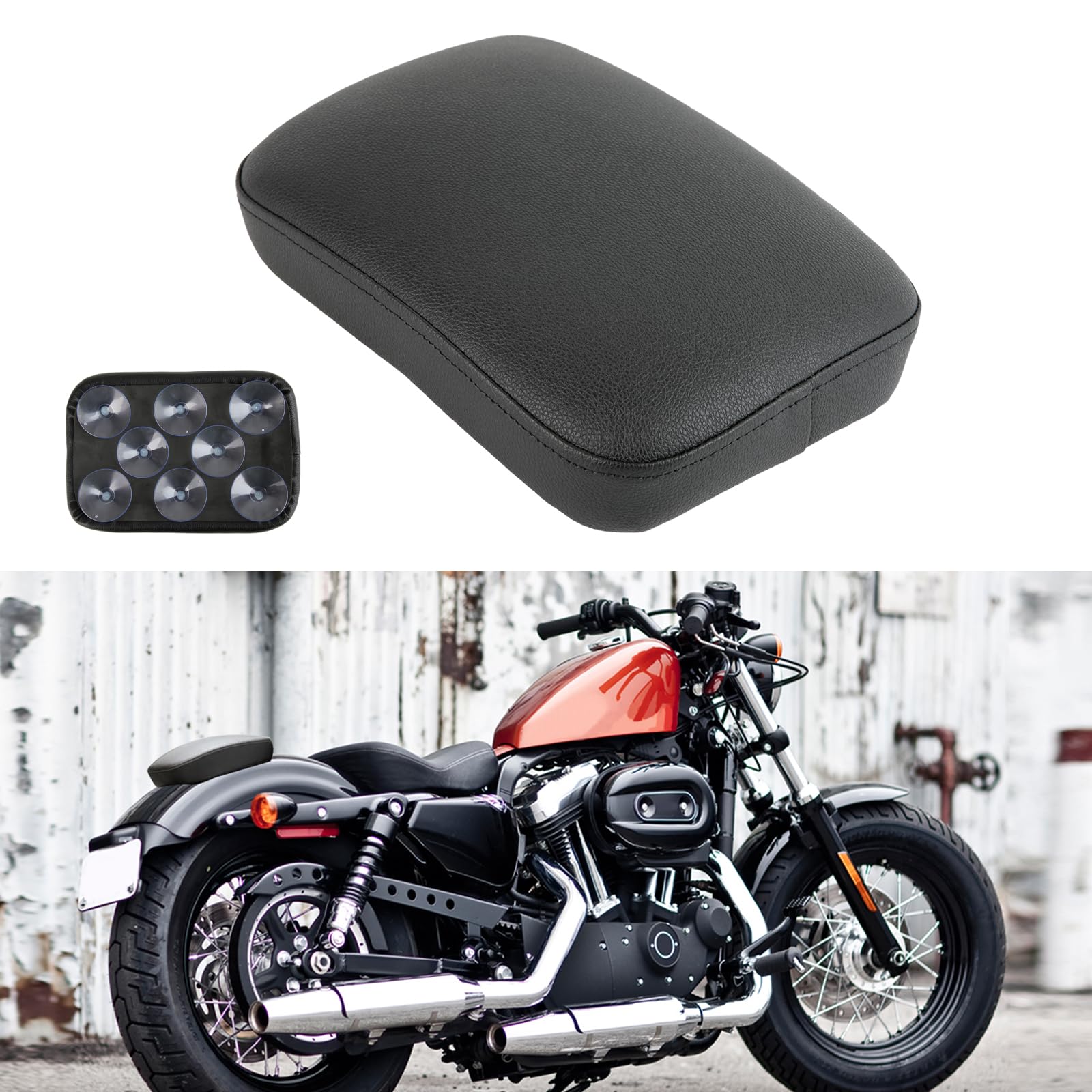 DREAMIZER Sedile a Ventosa per moto, Sellino Moto Sedile Passeggero Custom 8 Ventosa Solo Posteriore Sedile Passeggero Sellino Compatibile con Harley Sportster XL883 1200 Dyna Softail Chopper Custom