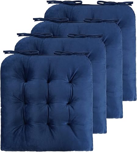 ELFJOY - Juego de 4 cojines de silla con lazos para decoración de interiores (color liso, 16 x 16 pulgadas)