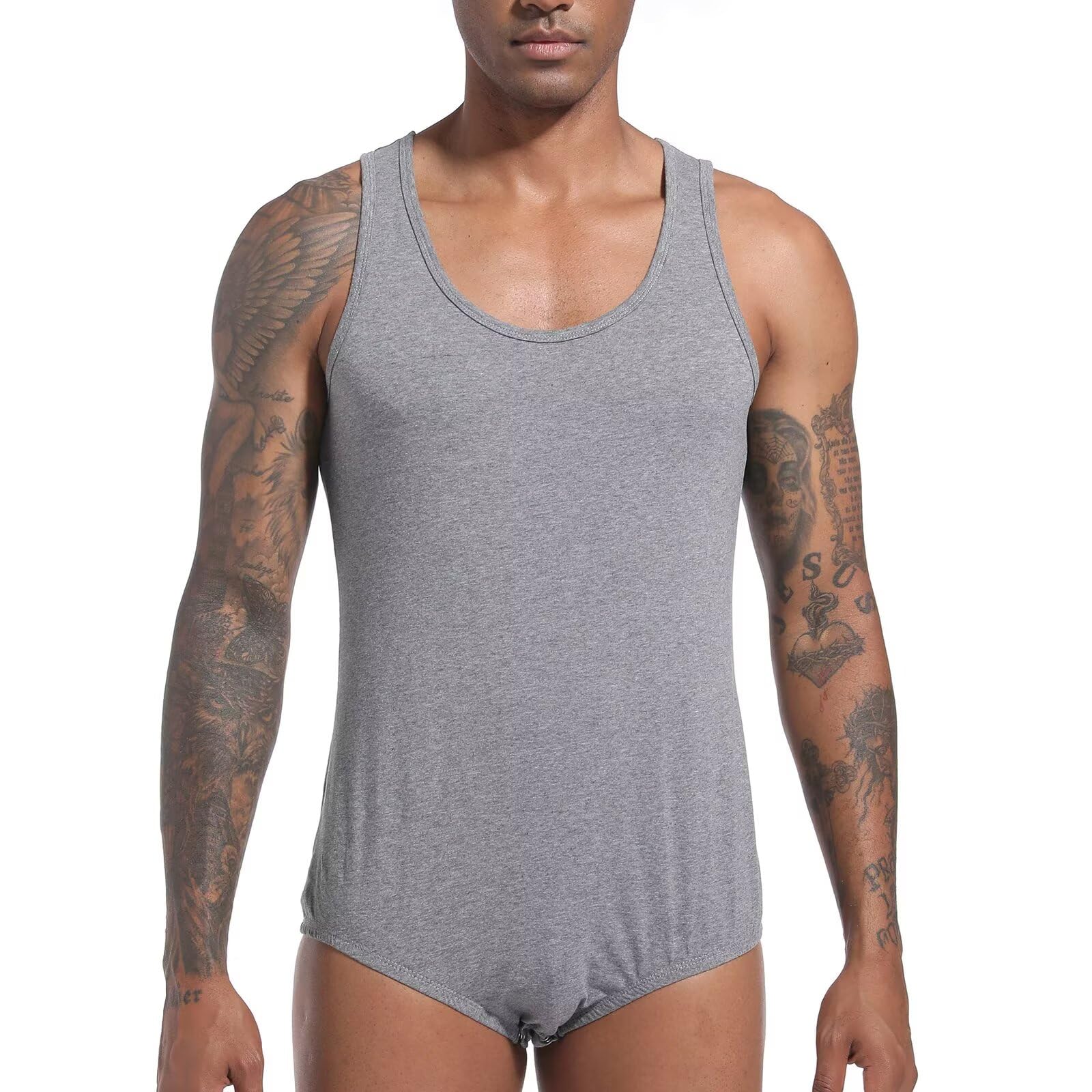 Landofgenie Chaleco Sin Mangas para Hombre Body De Una Pieza Pijama De Algodón Onesie Romper para Adultos