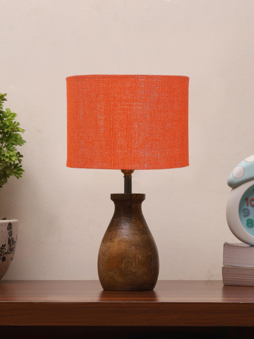 Devansh Orange Jute Table lamp with Wood Natural Base (7x13 inches)-19