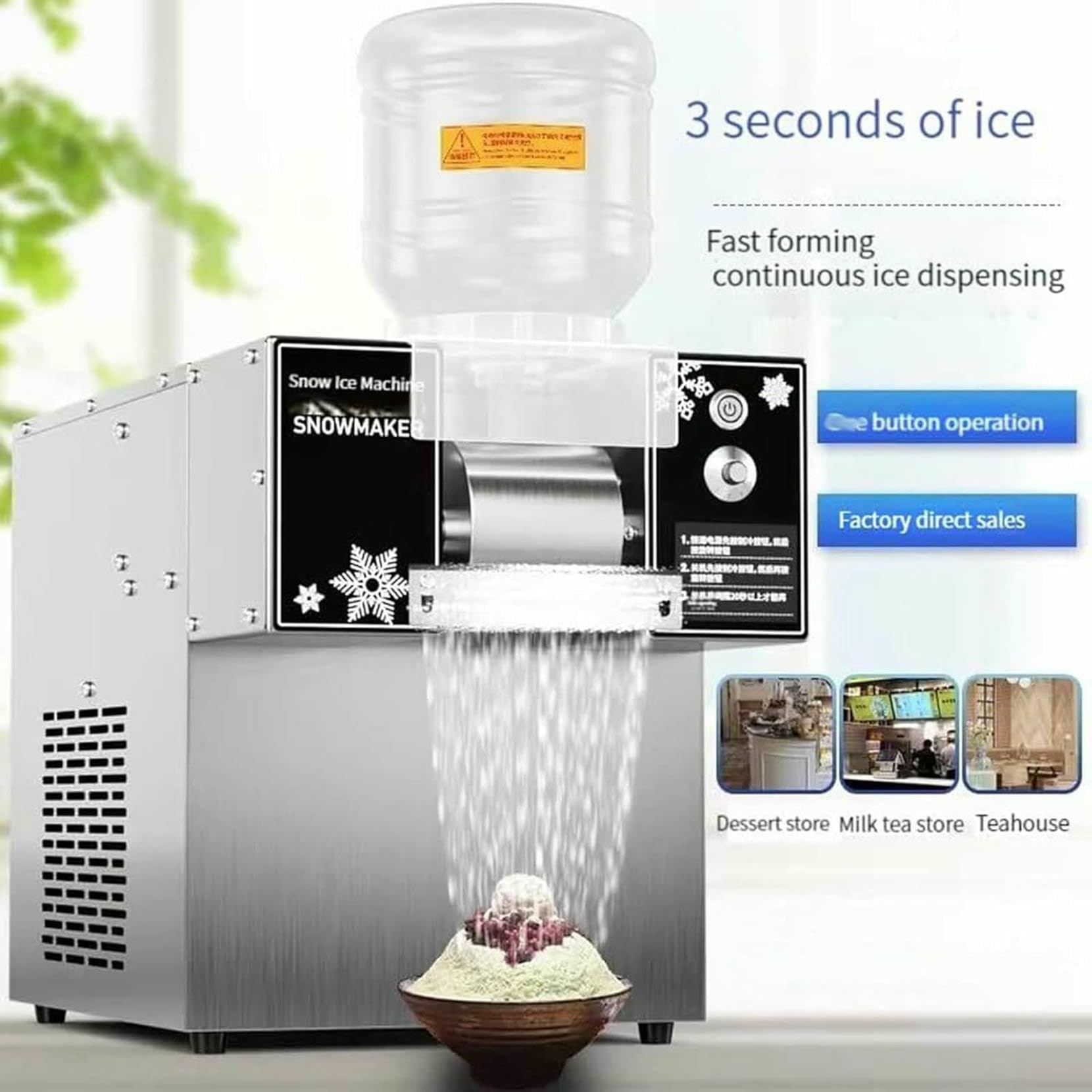 Machine à glaçons électrique, 360 W, 60 kg/24 h, Usage Commercial, Production de Glace en 3 Secondes, Vitesse réglable en continu, idéale pour Le Bureau et Les fêtes.,