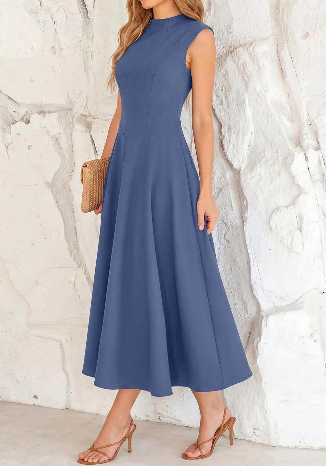 BTFBM Summer Dresses for Women 2026 Mock Neck Sleeveless High Waist Flowy Aline Maxi Spring Wedding Guest Dress Cocktail - Image 8