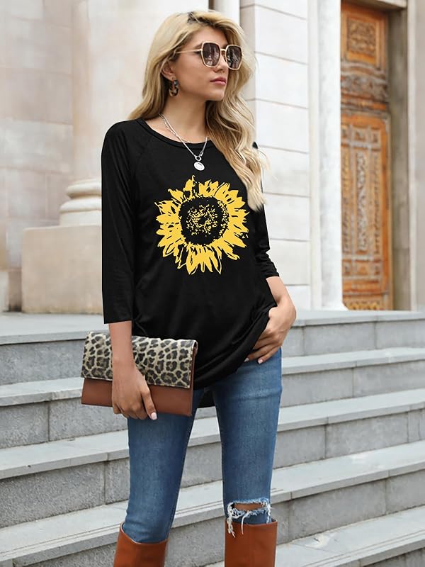 Poetsky Womens Sunflower Tunic for Leggings 3/4 Sleeve Tshirt Vacation Tops by Poetsky - Used condition - Image 6