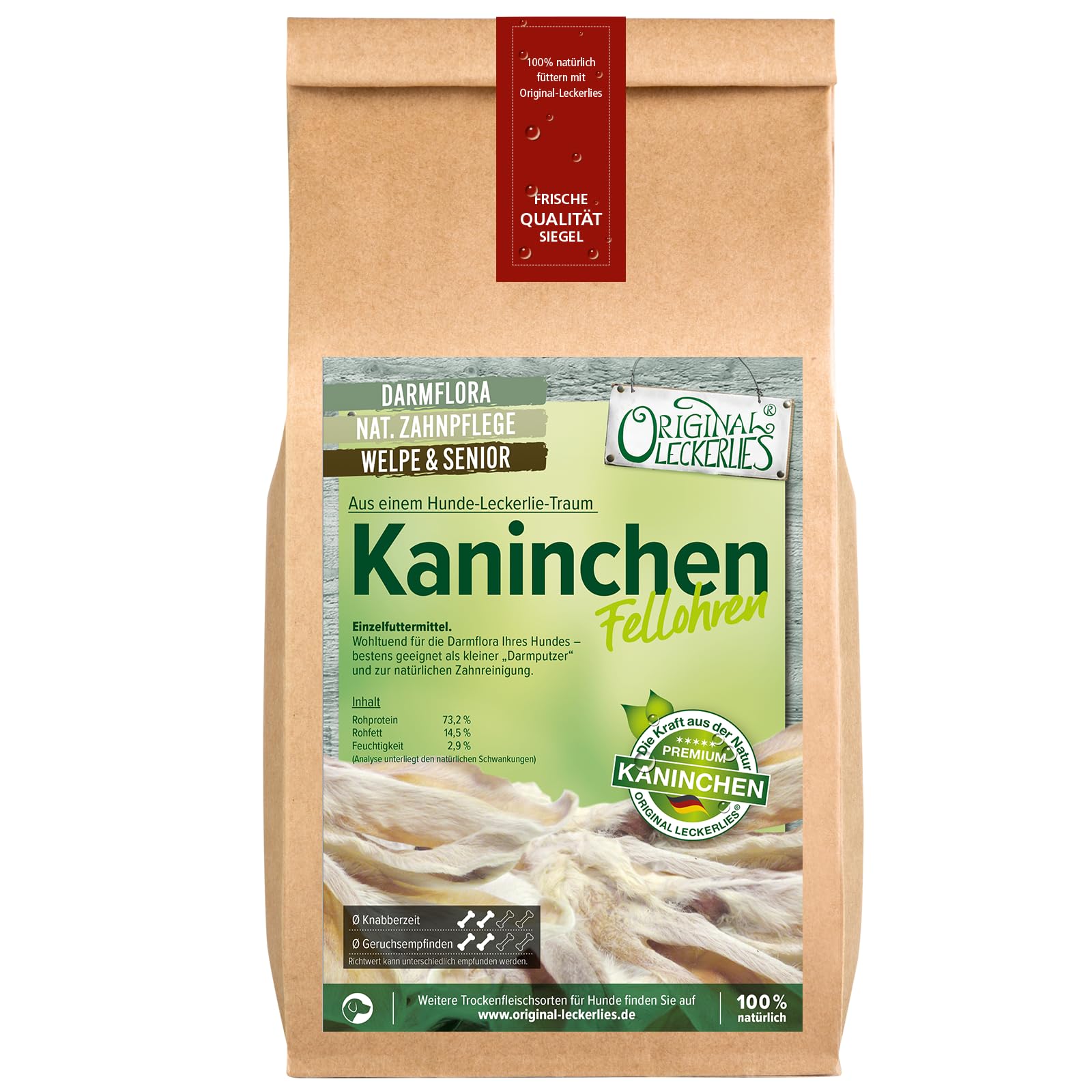 ORIGINAL LECKERLIES Kaninchenohren mit Fell, 2kg. Natürlicher Darmputzer! Proteinreich. Naturbelassene Kaninchenohren mit Fell. Ideal für Allergiker und magenempfindliche Hunde.
