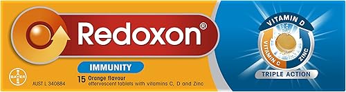 Redoxon Fórmula de triple acción con vitamina inmune con C, D y zinc con sabor a naranja efervescente, tabletas paquete de 15