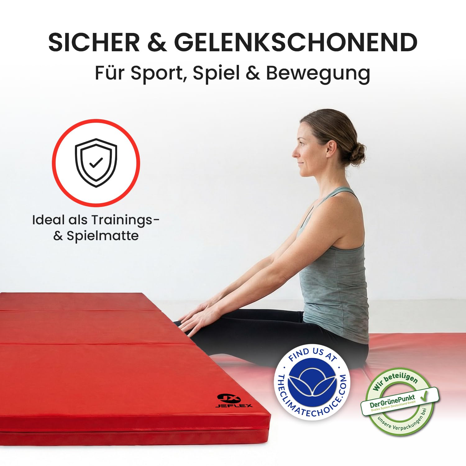 Jeflex - Tappetino pieghevole nero per pavimenti morbidi, 200 x 100 x 8 cm, prodotto in Germania/tappetino da ginnastica/fitness salvaspazio/tappetino da gioco per cameretta dei bambini