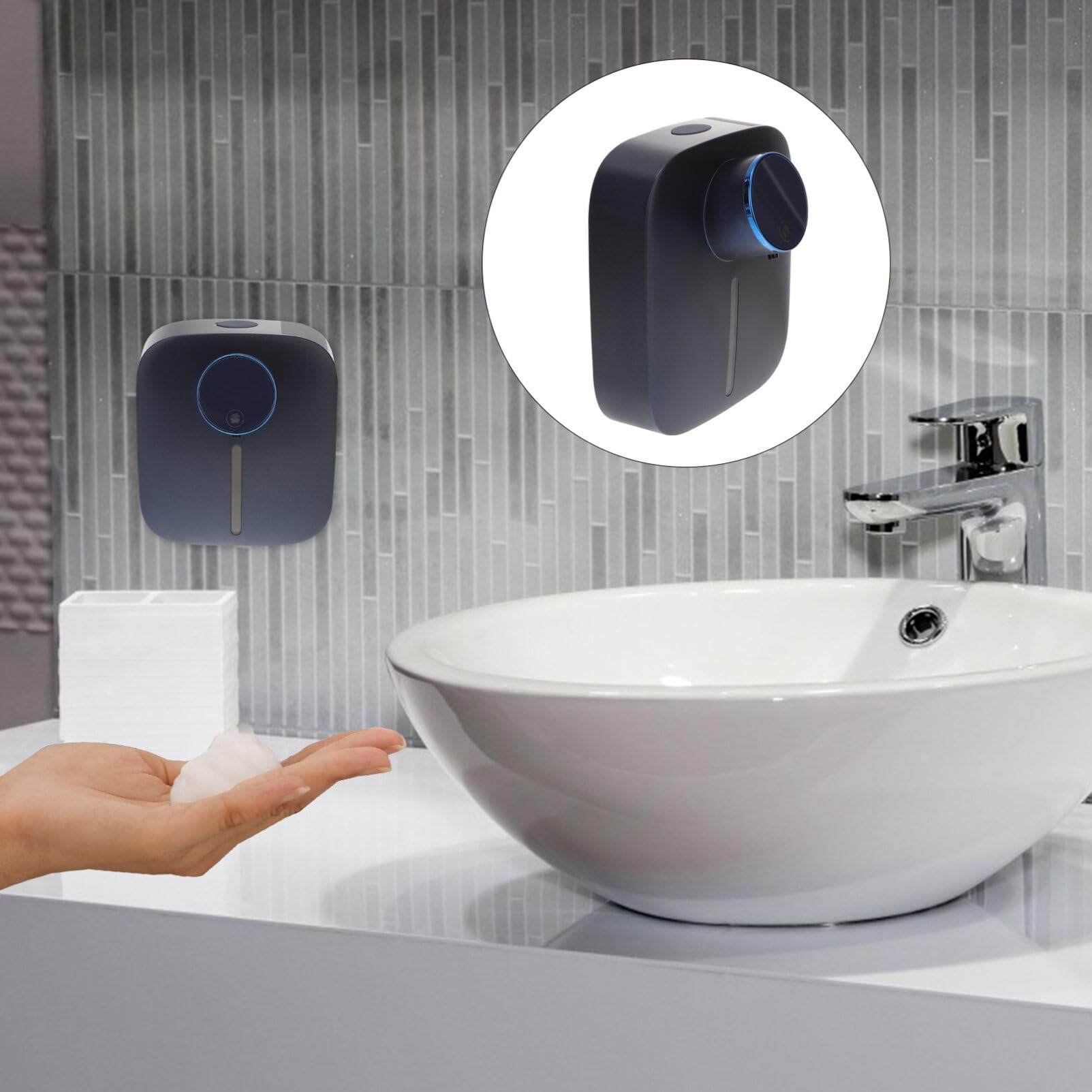 ABOOFAN Automatischer Seifenspender Zur Wandmontage Berührungsloser Schäumender Handseifenspender Freihändiger Seifenbehälter für Badezimmer Küche Blau