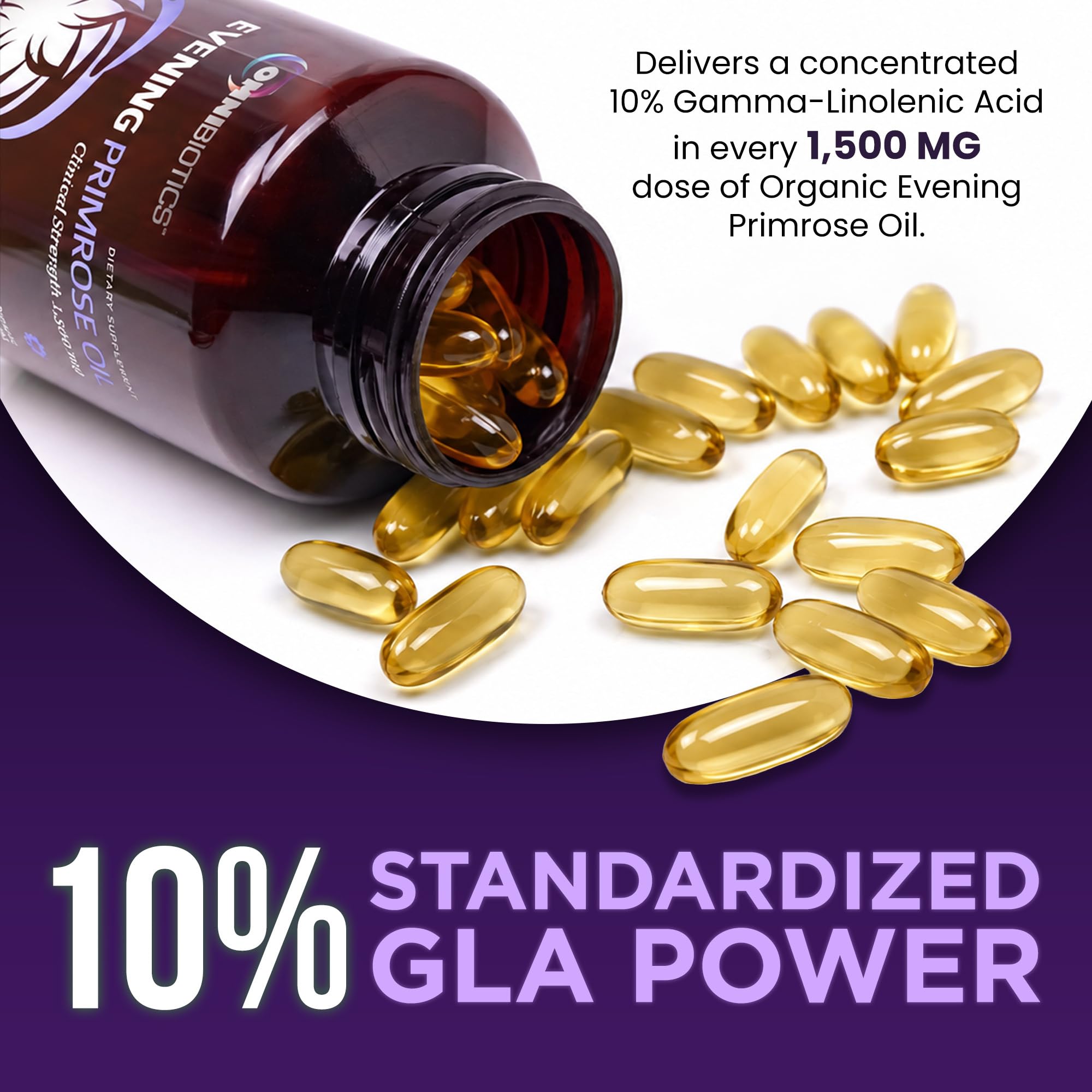 OmniBiotics Organic Evening Primrose Oil for Women – Clinical Strength 1500mg per Capsule, 10% GLA, Cold-Pressed, Non-GMO, Hormone Balance for Women – 120 Vegan Softgel Capsules — Amazon image 3