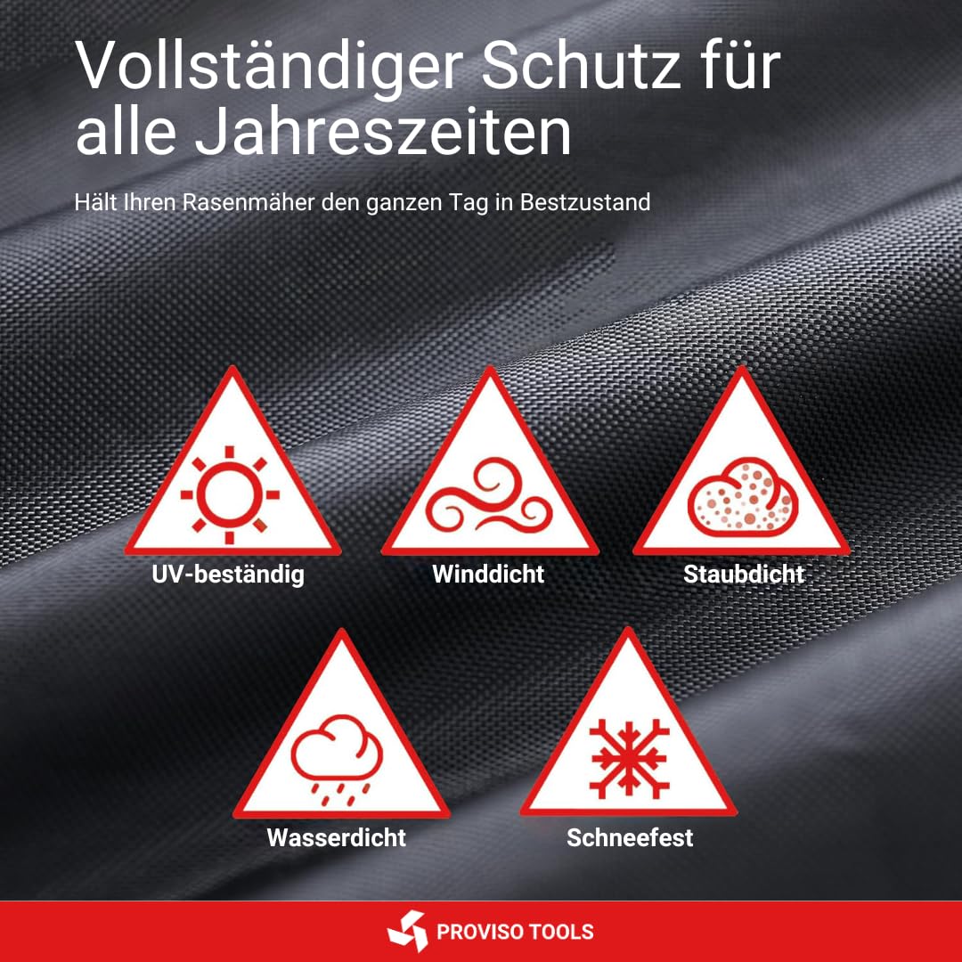 PROVISO TOOLSAbdeckplane Rasentraktor 183x137x117 cm, Aufsitzrasenmäher Abdeckung Wasserdicht – 420D Oxford Schutzhülle für Aufsitzmäher, Rasenmäher Traktor & Anhänger, Garage Zubehör, Schwarz