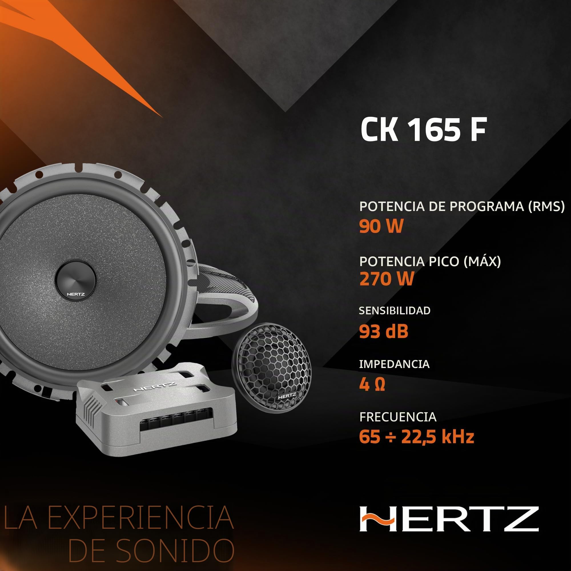 Hertz CK 165 F Kit de 2 vías 165 mm, 270 W | tweeter 26 mm, filtro incluido, 6,5 pulgadas, 90 W RMS, 4 Ohm, 92 dB, rejillas incluidas