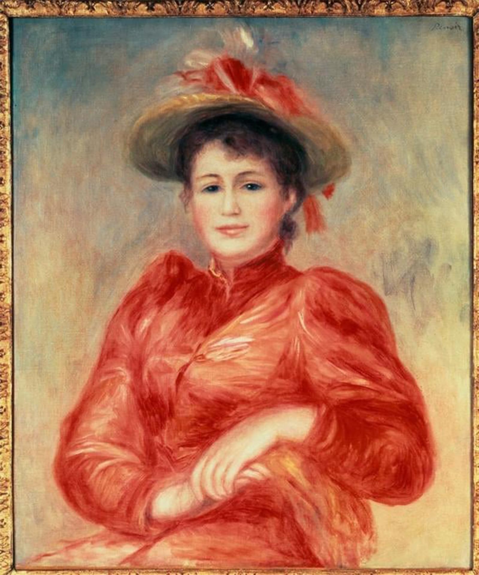 ARTXLXXBN Famous Prints Artwork Pictures Poster Painting Art Jeune Femmecorsage Rouge by Pierre Auguste Renoir Artwork Landscape Pictures for Home Decor 60x90cm