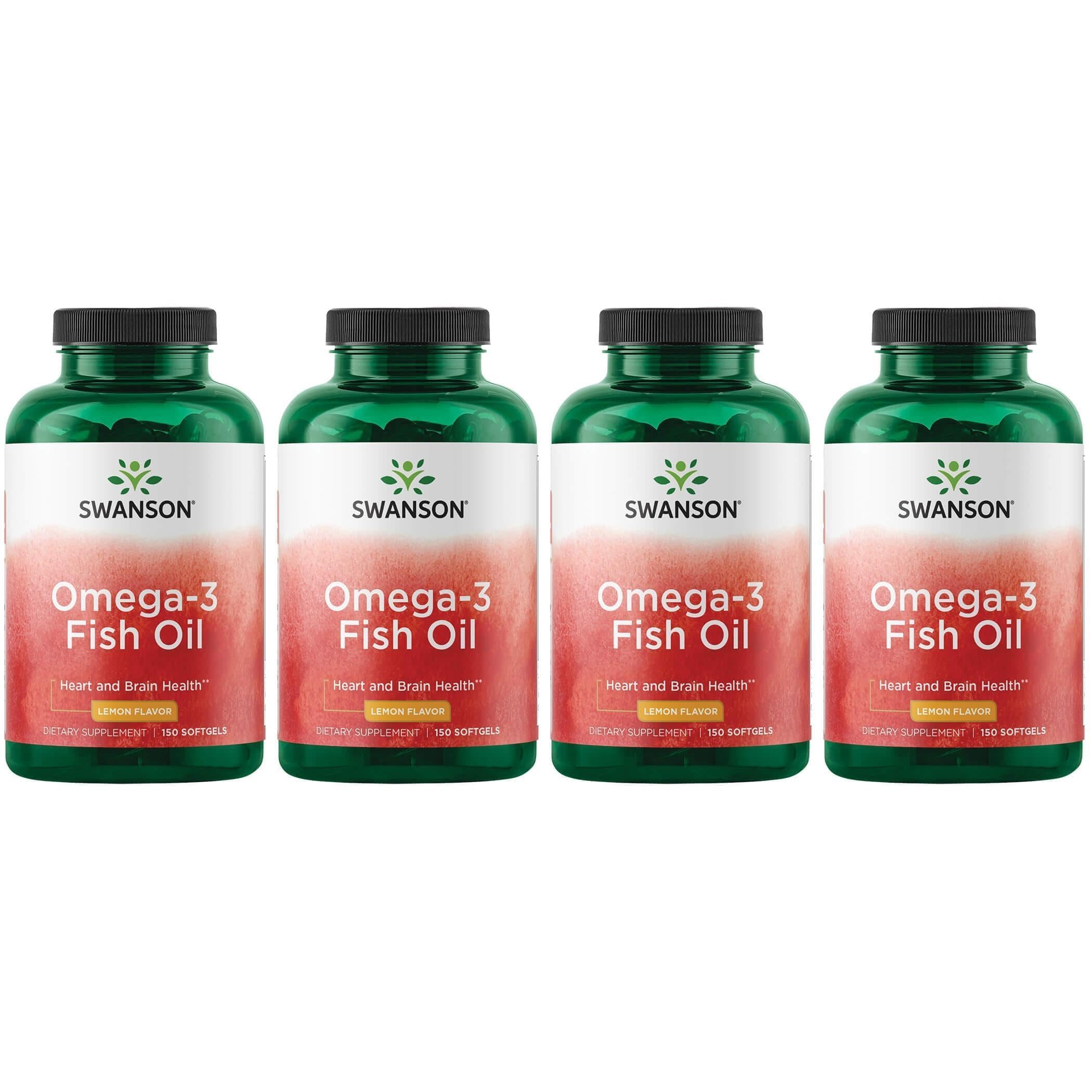 Swanson Omega-3 Fish Oil, 180/120 mg EPA/DHA, 150 Softgels, Lemon 150 Count (Pack of 4)
