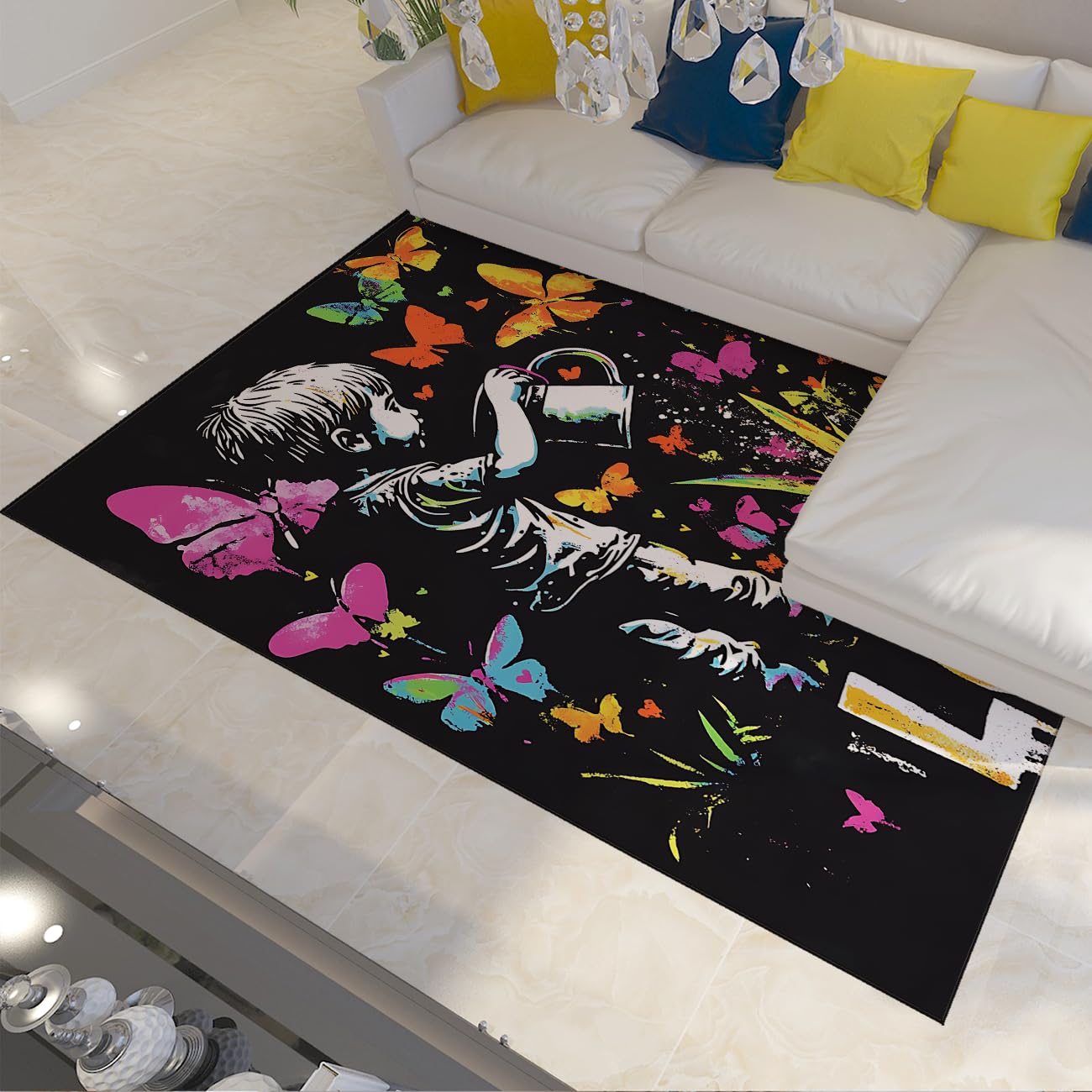 Tapis de salon graffiti et papillon pour sublimer votre descente de lit moderne
