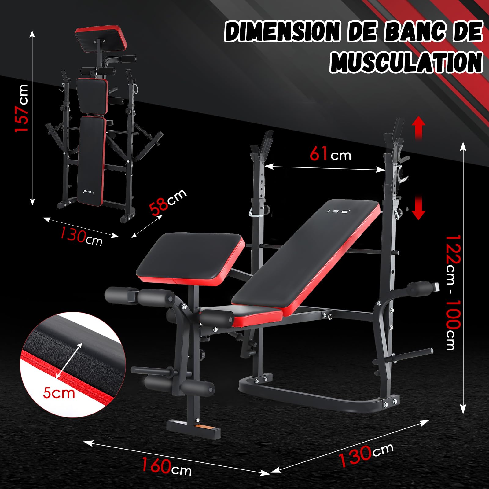 ISE Banc Musculation Complet Musculation, Banc de Musculation Complet Fitness, Banc de Musculation Pliable&Inclinable, Banc Developper Coucher, Bancs de Musculation Multifonction Butterfly Réglable