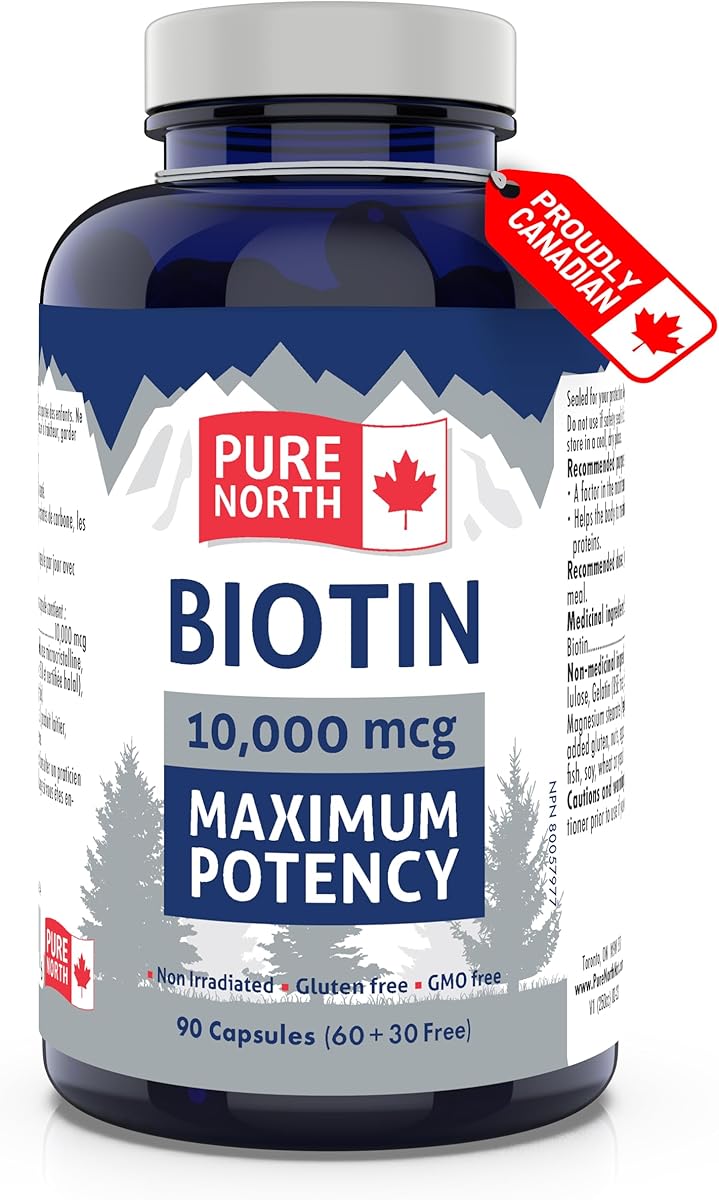 PURE NORTH NATURALS Pure North Naturals Biotin 10,000 mcg 90 Caps 90-Day Supply for Vibrant Growth & Radiance - Vegan, Non-GMO & Gluten-Free - Healthy Hair, Skin & Nails - Supports Brain Function & Cardiovascular System