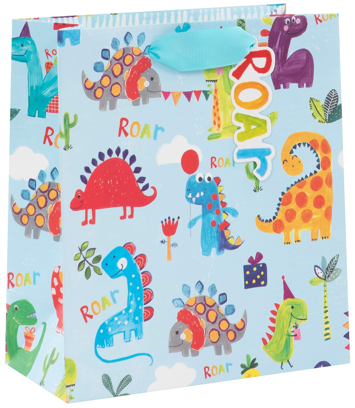 Glick Luxury Medium Gift Bag, Dinosaur Roar Blue Birthday Bag for Boys, 175 x 225 x 100mm, Blue โ image 1