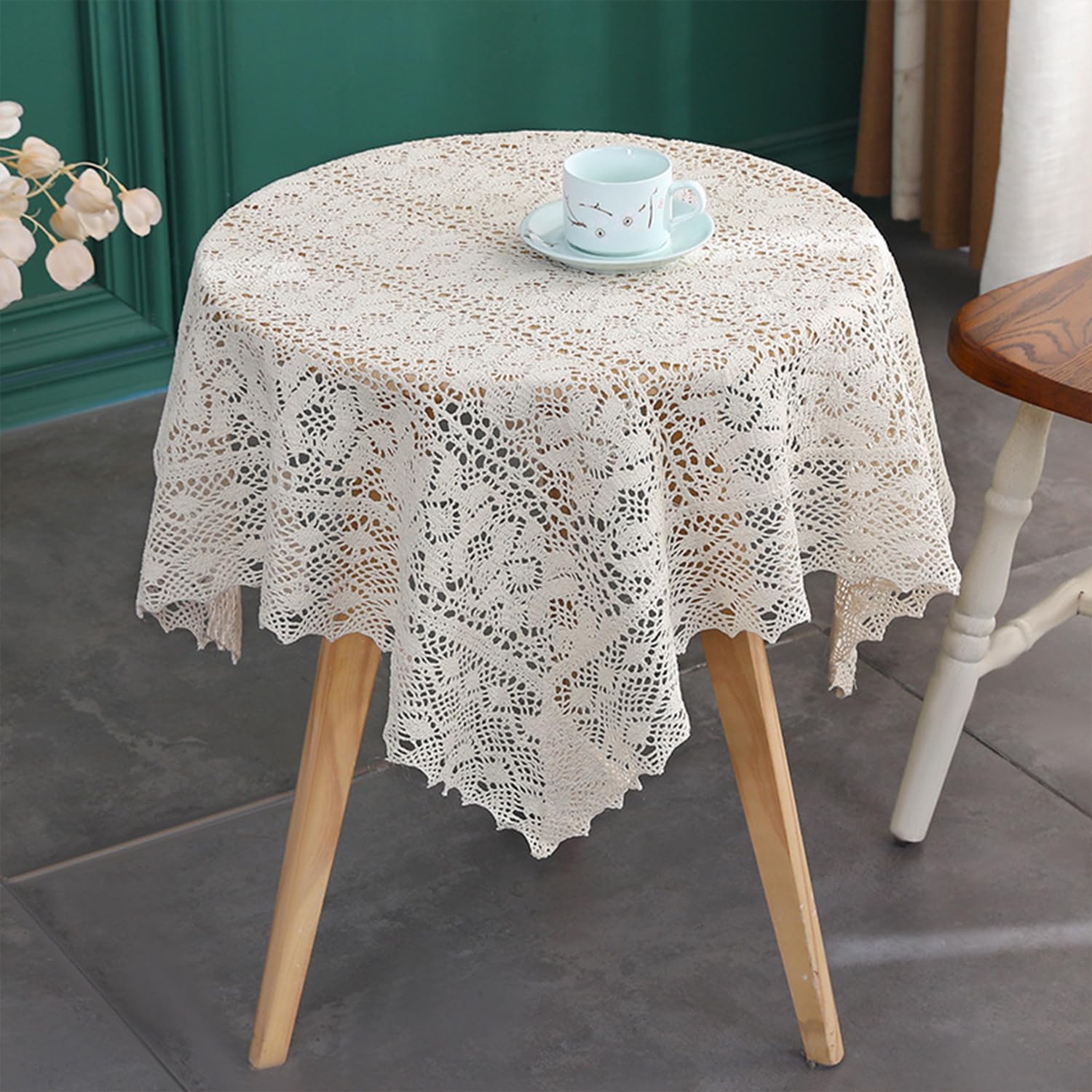 FOELANNE Embroidered Lace Tablecloth, Crochet Tablecloth With Tassels Cotton Lace Square Multiple Sizes(Style3,130x130 cm)