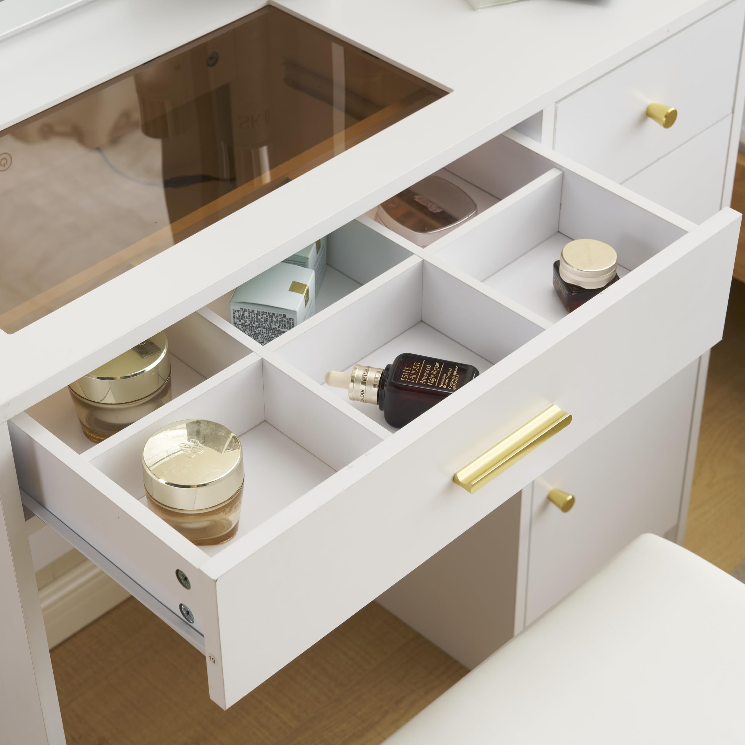 Amazon｜ドレッサー 化粧台 椅子付き【女優ミラー・3色LEDライト】明る