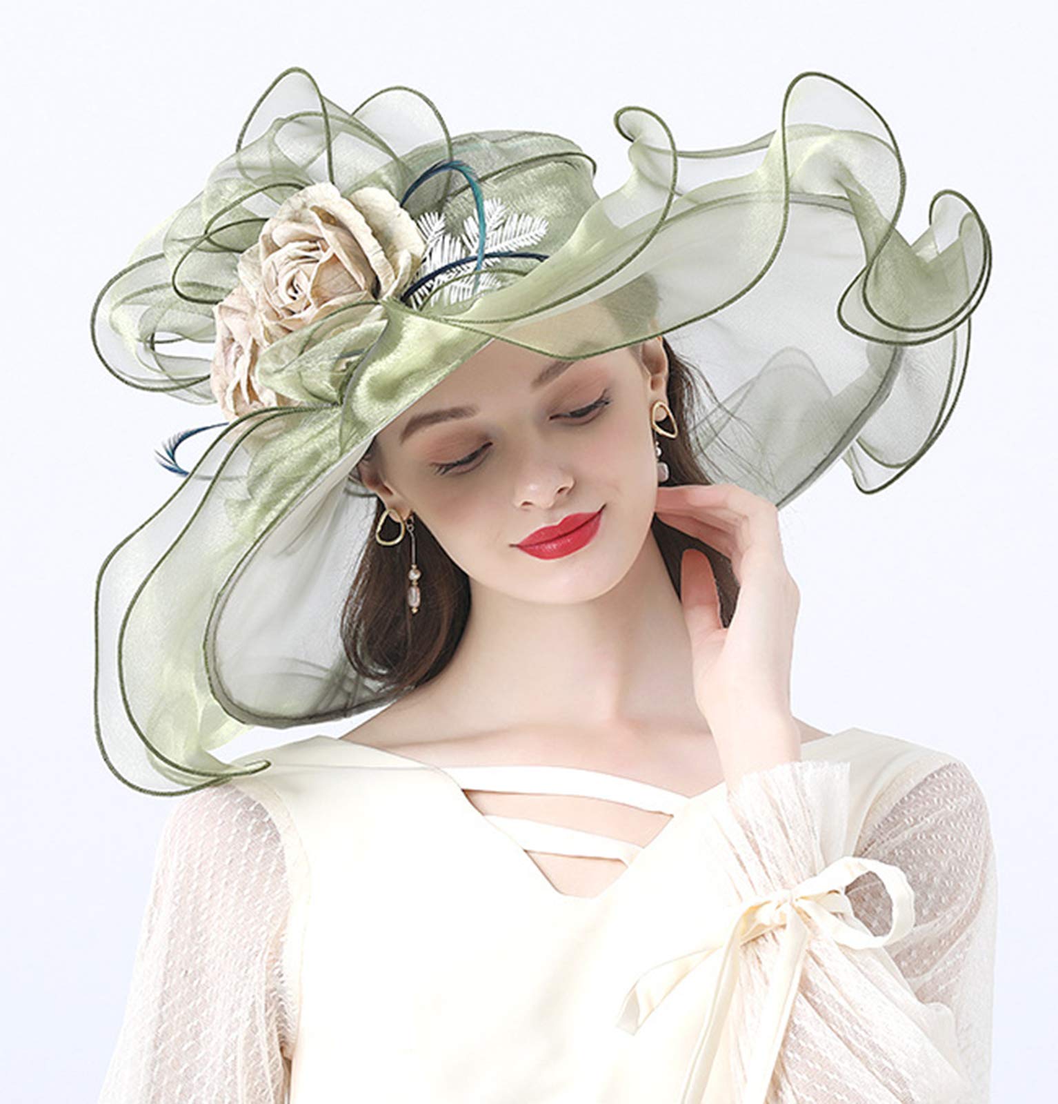 ORIDOOR Women Organza Fascinator Church Derby Hat Floral Tea Party Wedding Hat