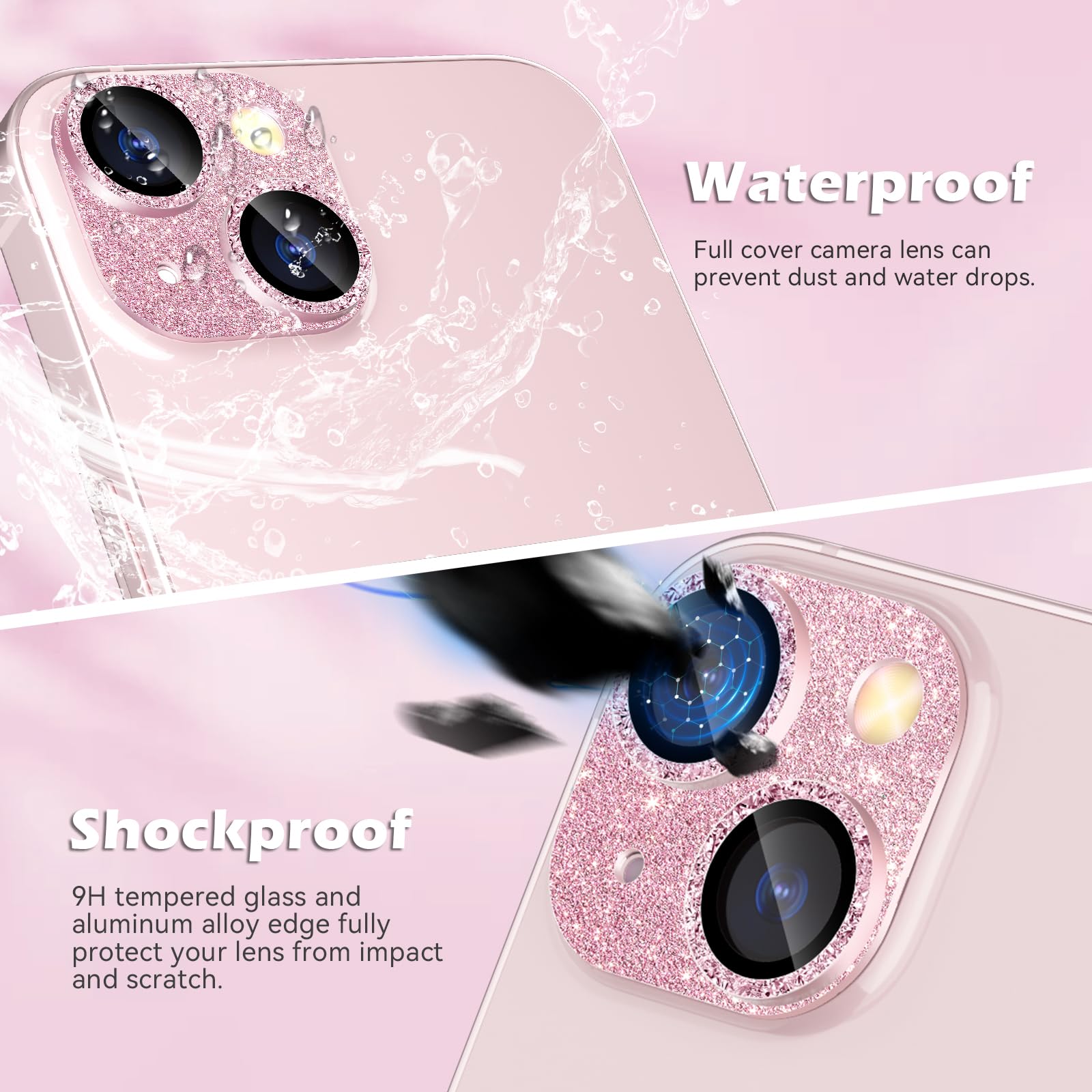 Imluckies Camera Lens Protector For IPhone 15 / IPhone 15 Plus Bling Pink, Anti-Scratch HD Tempered Glass With Aluminum Alloy Edge, Shiny Not Effect - View #9
