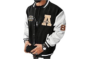 Men's Color Block Letter Print Baseball Jacket