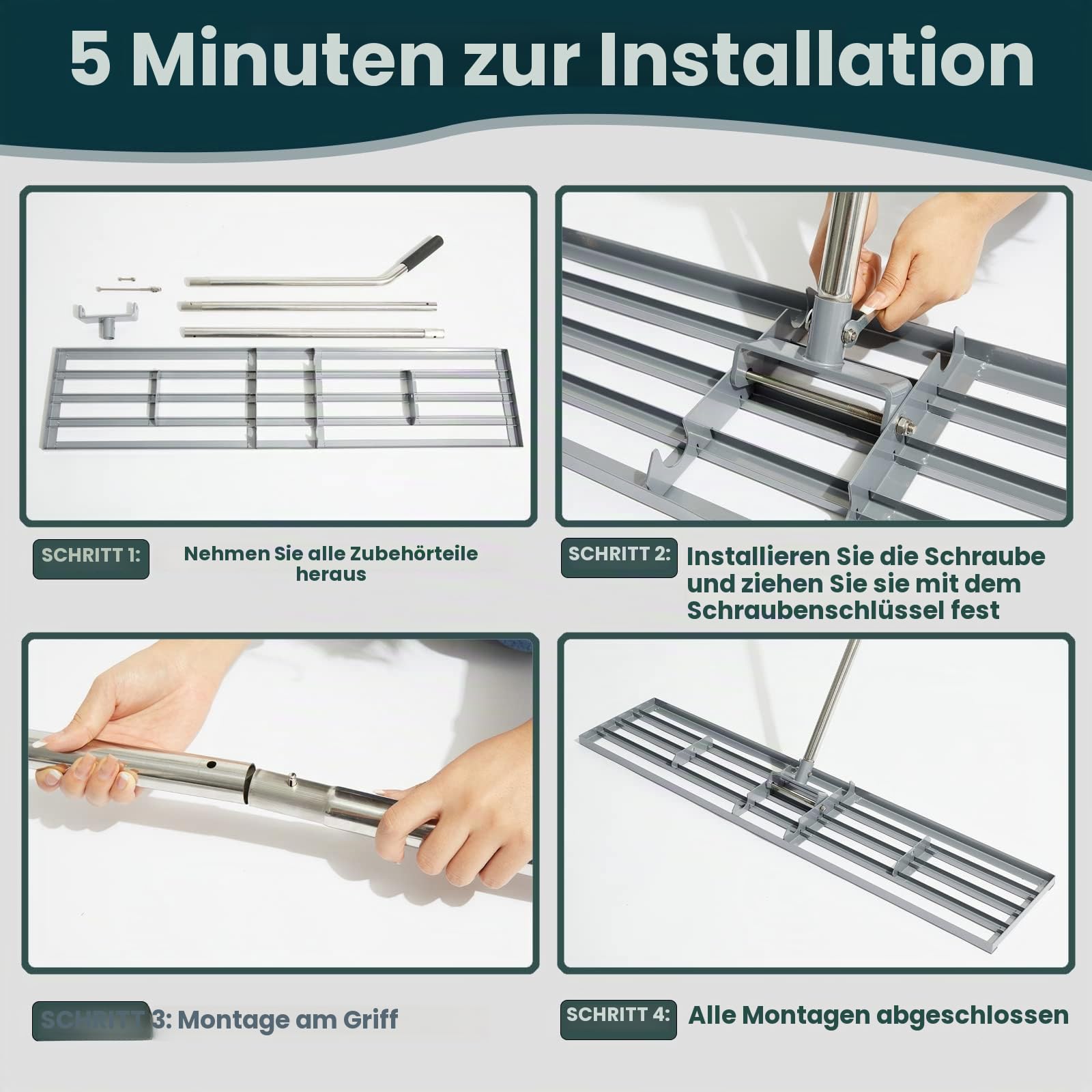 Rasen-Nivellierharke, 76,2 x 25,4 cm, professionelles Werkzeug mit Edelstahlgriff, Rechen für Rasen, robuste Landschaftsrechen für Hinterhof, Garten, Golfplatz, Bauernhof, Weide