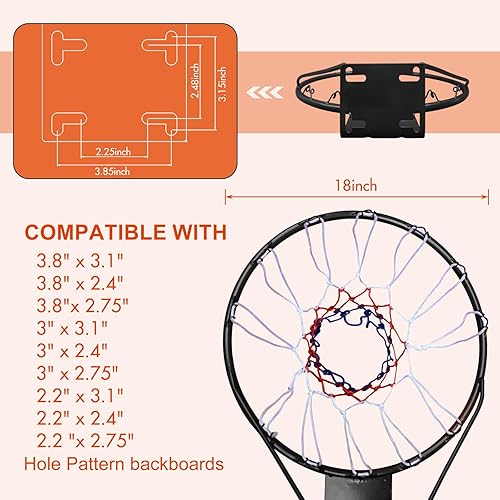 Miniatura 2 de Geta de aro de baloncesto de 18 pulgadas, red de aro de repuesto para borde de baloncesto para interior y exterior