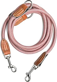 Leisegrün Hundeleine für kleine Hunde | 2 Meter | 3fach verstellbar | Nur 160 g leicht | Führleine 2m | Altrosa
