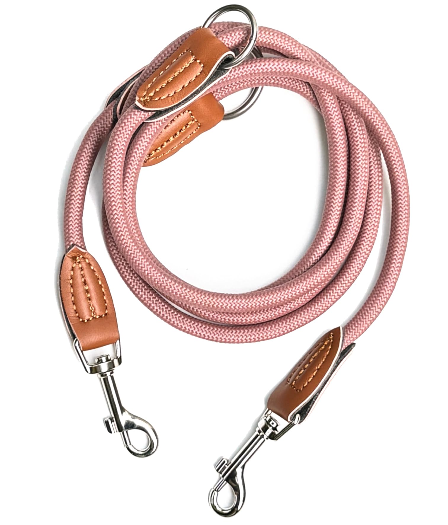 Leisegrün Hundeleine für kleine Hunde | 2 Meter | 3fach verstellbar | Nur 160 g leicht | Führleine 2m | Altrosa