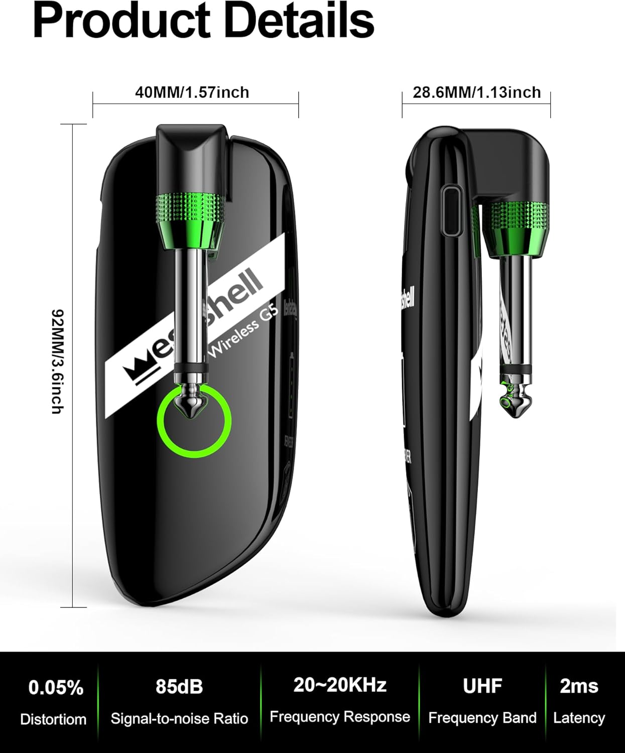 Wireless Guitar System, Digital Guitar Wireless Transmitter Receiver Rechargeable Guitar Wireless System with Strong Anti-Interference Ability for Electric Guitar Bass and More