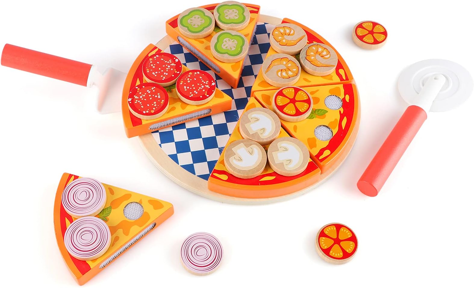 Steventoys Wooden Pizza Cutting Toy,Pretend Play Pizza Set,Kids Pizza Set,Fast Food Cooking Kitchen Educational Montessori Toys for Toddler,Kids