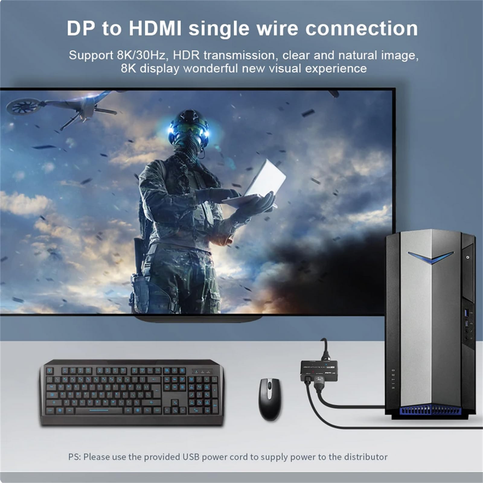 1x2 DisplayPort na HDMI/DP Splitter, Multi Monitor Adapter DP na HDMI DP Hub, 8K 30Hz