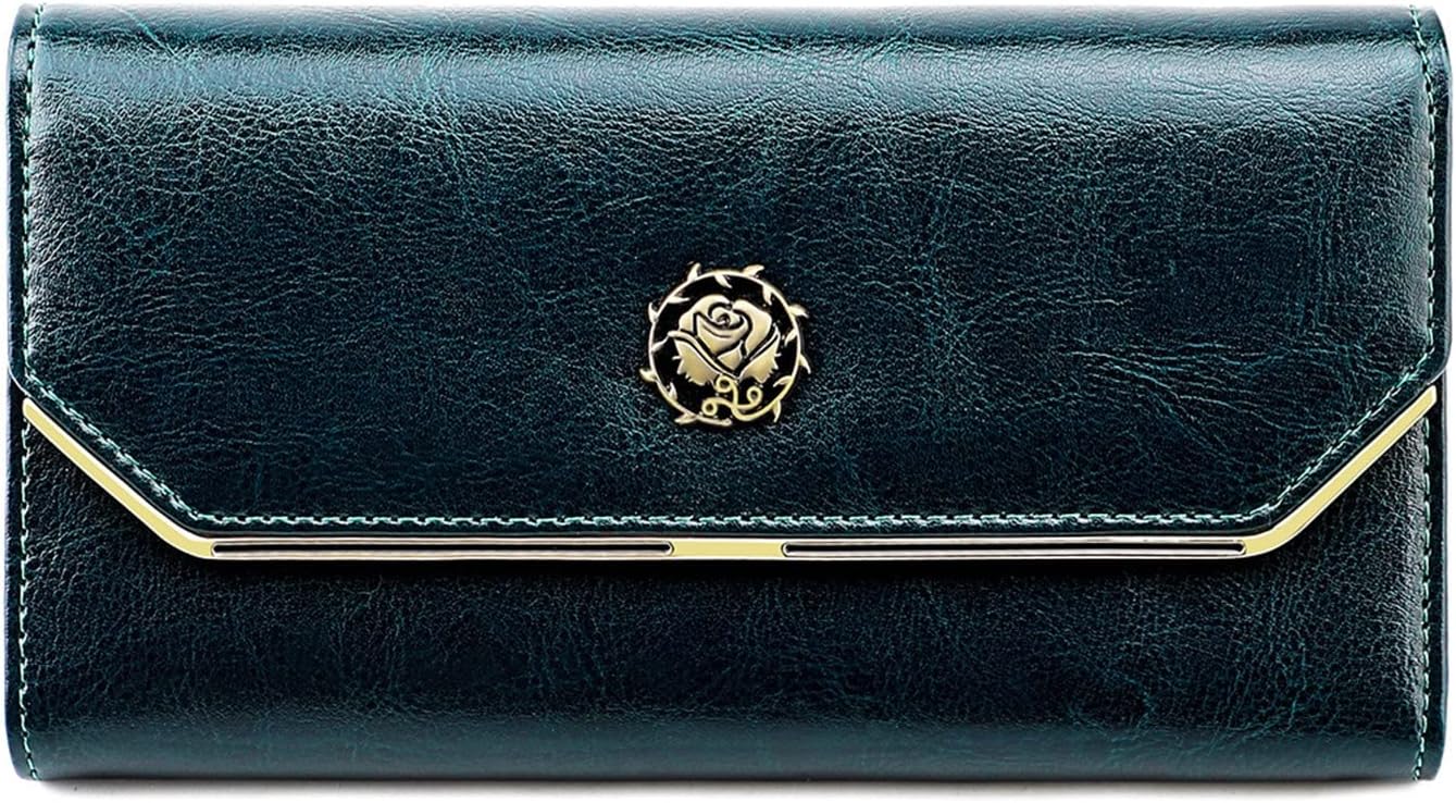 Womens Wallet Vintage Ladies Wallet Holiday Coin Purse Leather Card Bag RFID Blocking Long Purse(Wine red)