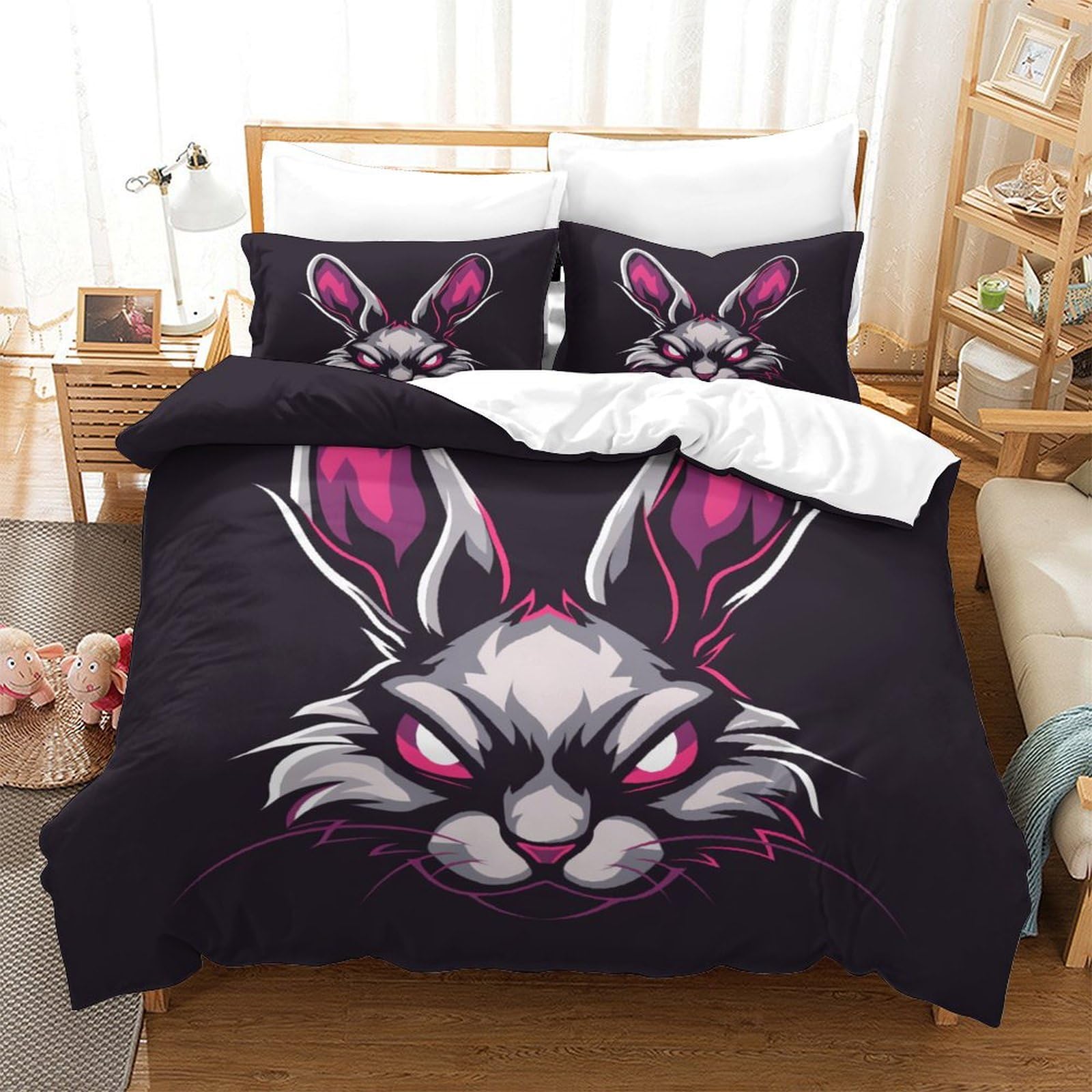 Housse de couette lapin en microfibre douce et zippée
