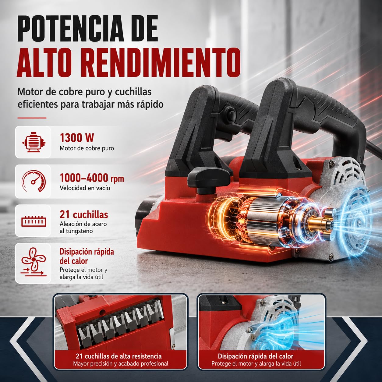 Máquina Eléctrica de Cepillado de Pared, 1680W Molino de Rodillos de Hormigón Molino de Pared Molino de Yeso 4000u/Min, Para Raspar Masilla, Cal, Pintura, Rojo