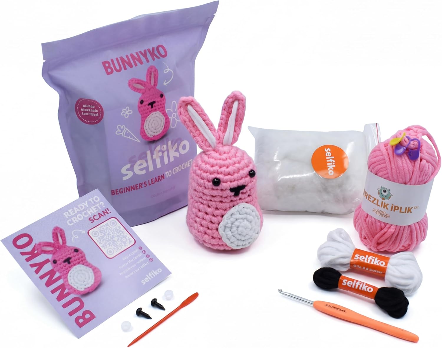 Selfiko Crochet Kit for Beginners – Complete Amigurumi Starter Pack with Pre-Started Magic Ring, Step-by-Step Video Tutorials & Simple Yarn – Learn to Crochet Easily (Loveko The Heart)