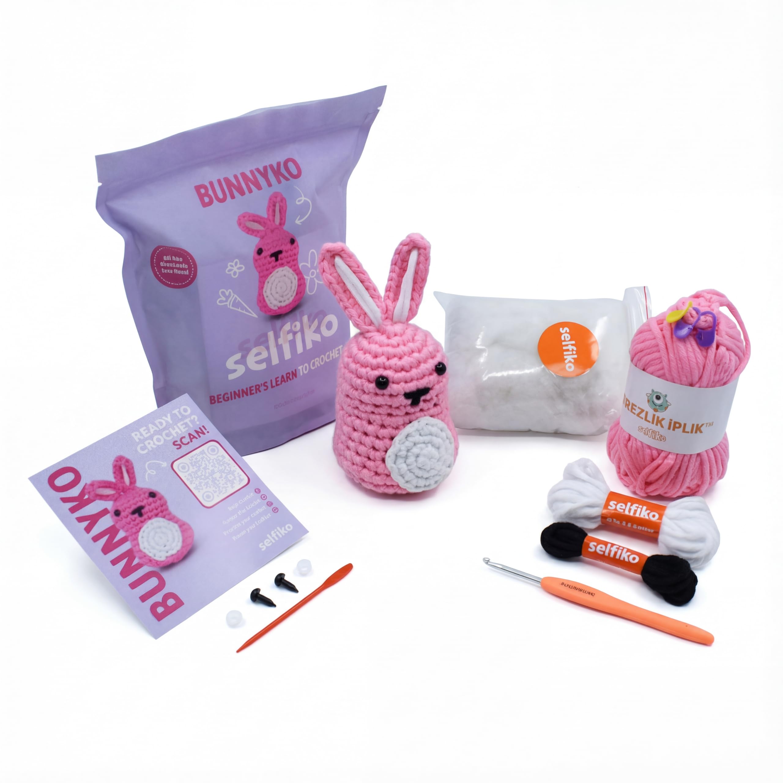 - Selfiko Crochet Kit for Beginners – Complete Amigurumi Starter Pack with Pre-Started Magic Ring, Step-by-Step Video Tutorials & Simple Yarn – Learn to Crochet Easily (Bunnyko The Bunny)
