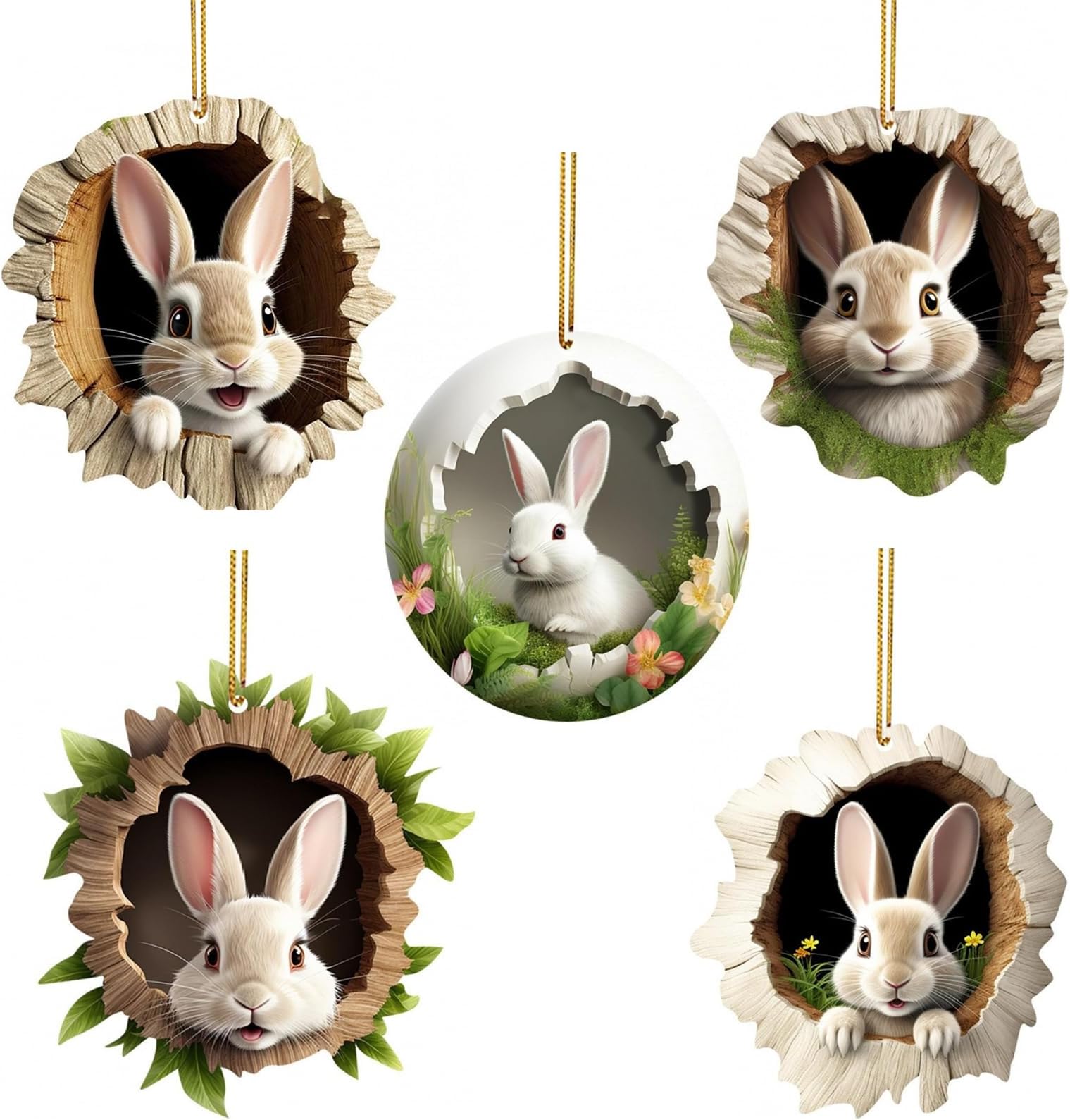 Easters Rabbits Hanging Ornament, Easter Bunny Egg Hanging Ornaments, Easter Hanging Ornament for Tree, Vintage Easter Decorations for Holiday Easter Party Favor Supplies