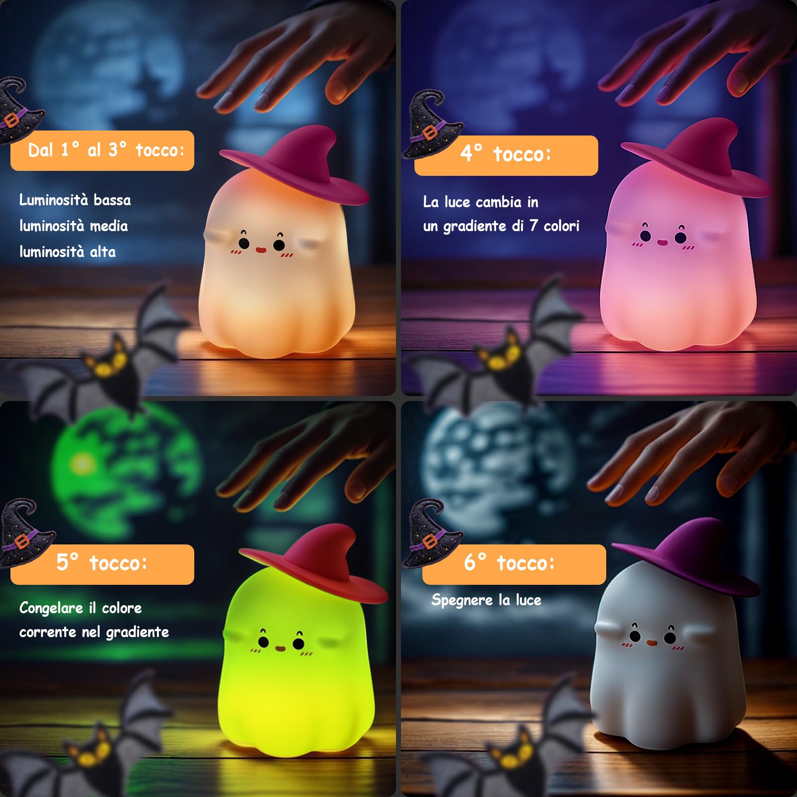 YISSVIC Halloween Decorazioni Fantasma Luce Notturna Bambino Halloween Silicone Ricaricabile Tipo C con Timer Regalo per Bambini