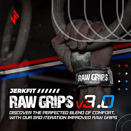 Miniatura 5 de JerkFit Raw Grips 3.0 - Agarres de gimnasia de cuero de 2 dedos  Agarres para entrenamiento cruzado  Empuñaduras de mano para barras de gimnasia,
